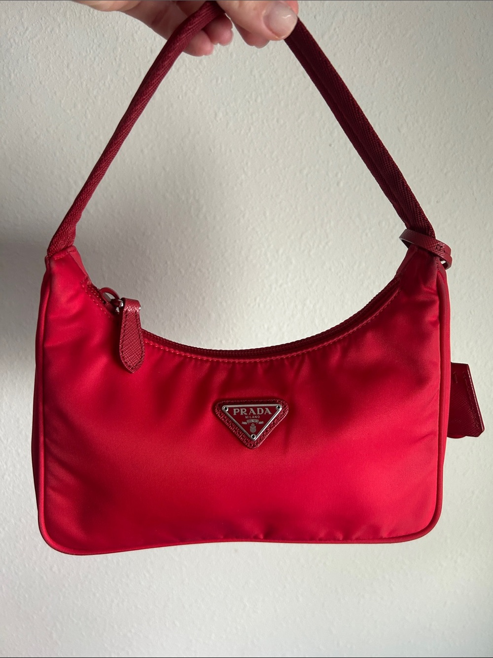 Prada Red Nylon Shoulder Bag with Logo Tag - Picture 11 of 12